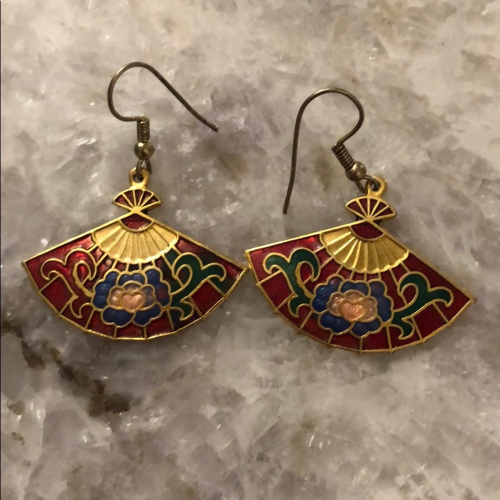 Gold multicolor fan earrings